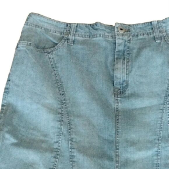 Y2K Light Denim Wash High Waist Midi Flare Jean Skirt Plussize 14 - Picture 3 of 10